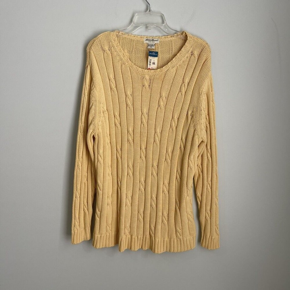 Vtg Eddie Bauer Yellow Cable Knit Long Sleeve Sweater